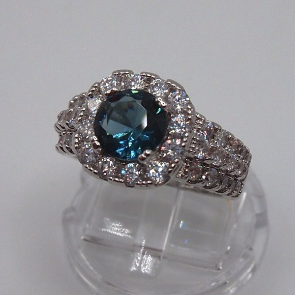 Stunning  2.5ctw Blue Sapphire / Diamond Halo Bridal Ring 925 Sterling Silver - Picture 4 of 16